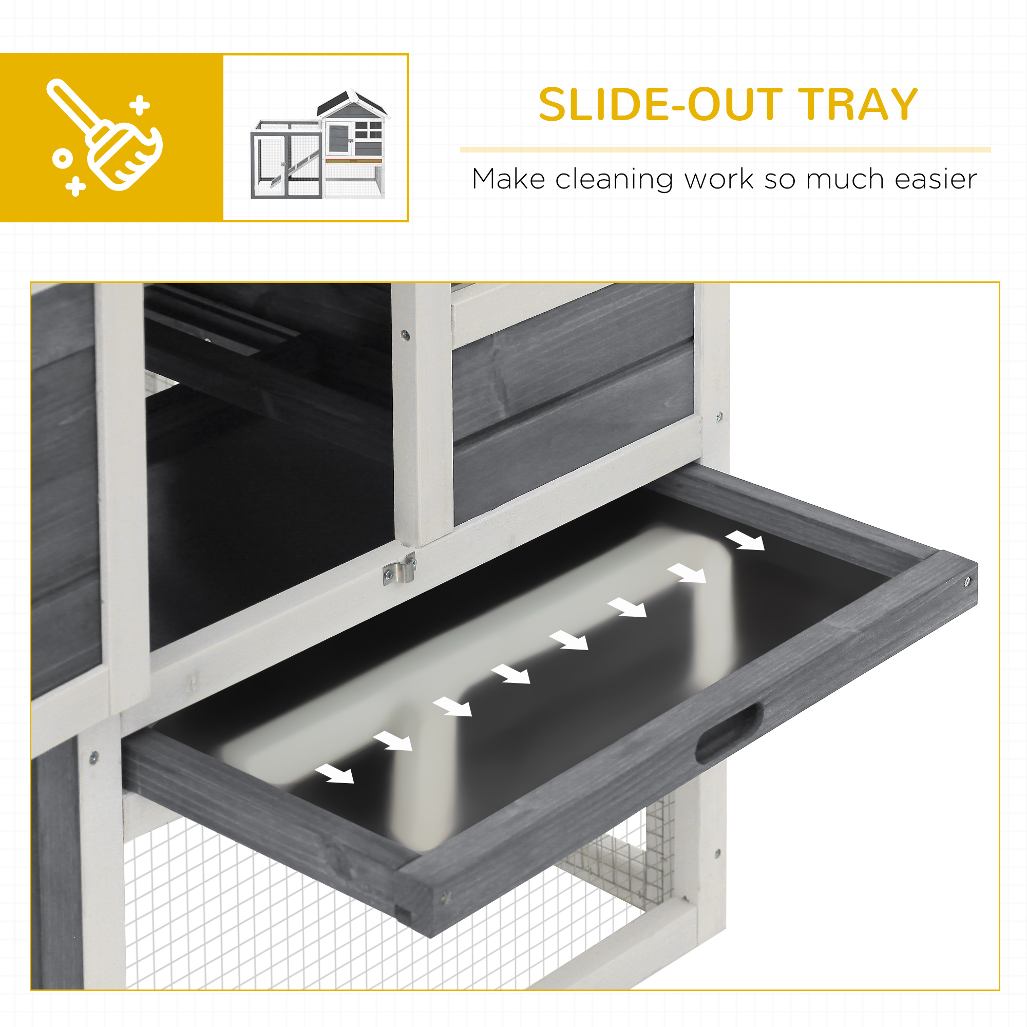 Caja para Conejos Interior, 48" Caja de Madera Resistente al Tiempo con Techo Asfáltico Inclinado y Corral Exterior Divertido para Conejos y Hurones - Gris — imagen 4
