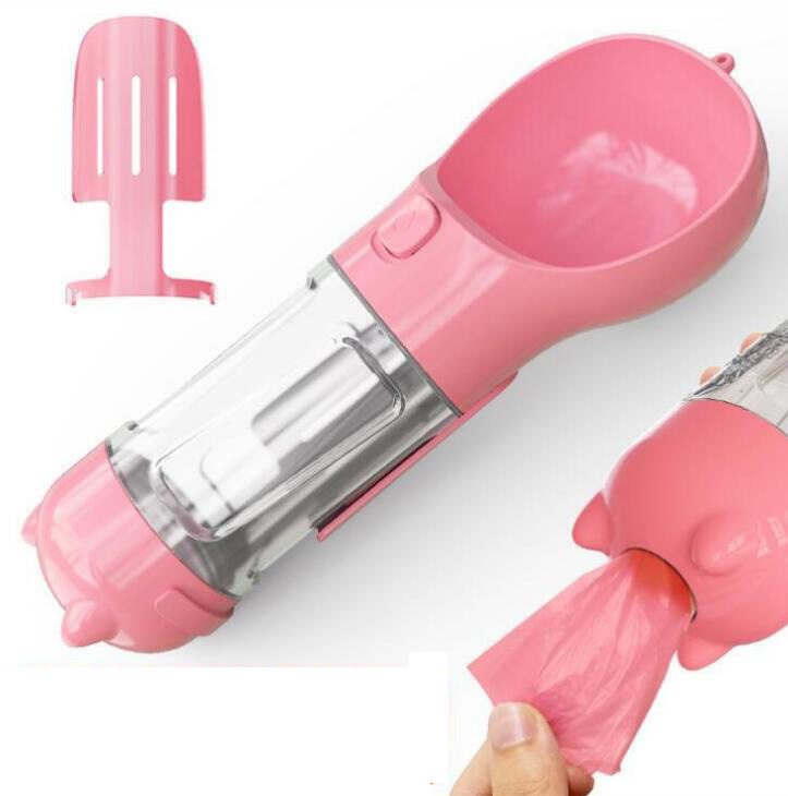 Portable Pet Cat Dog Water Bottle Feeder Container Drinking Bowl Dispenser With Poop Shovel Plastic Bags Leak Proof Lock Sale — image 8
