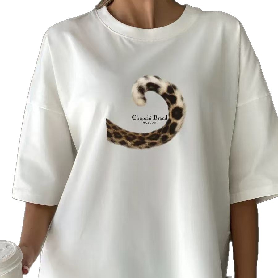 Leopard print tail printed short sleeved T-shirt for women — image 2