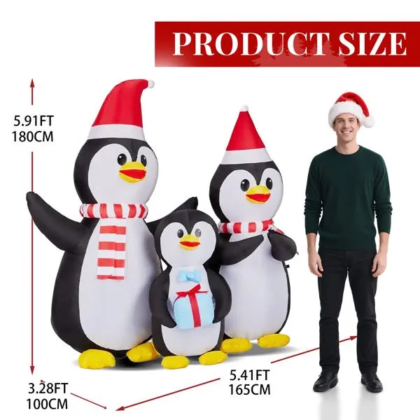 Lighted Christmas Inflatable Decoration, Inflatable Penguin Family, Funny Blow Up Yard Decorations With Built-in LED Lights For Holiday Party Front Yard Lawn Garden Decor — image 8