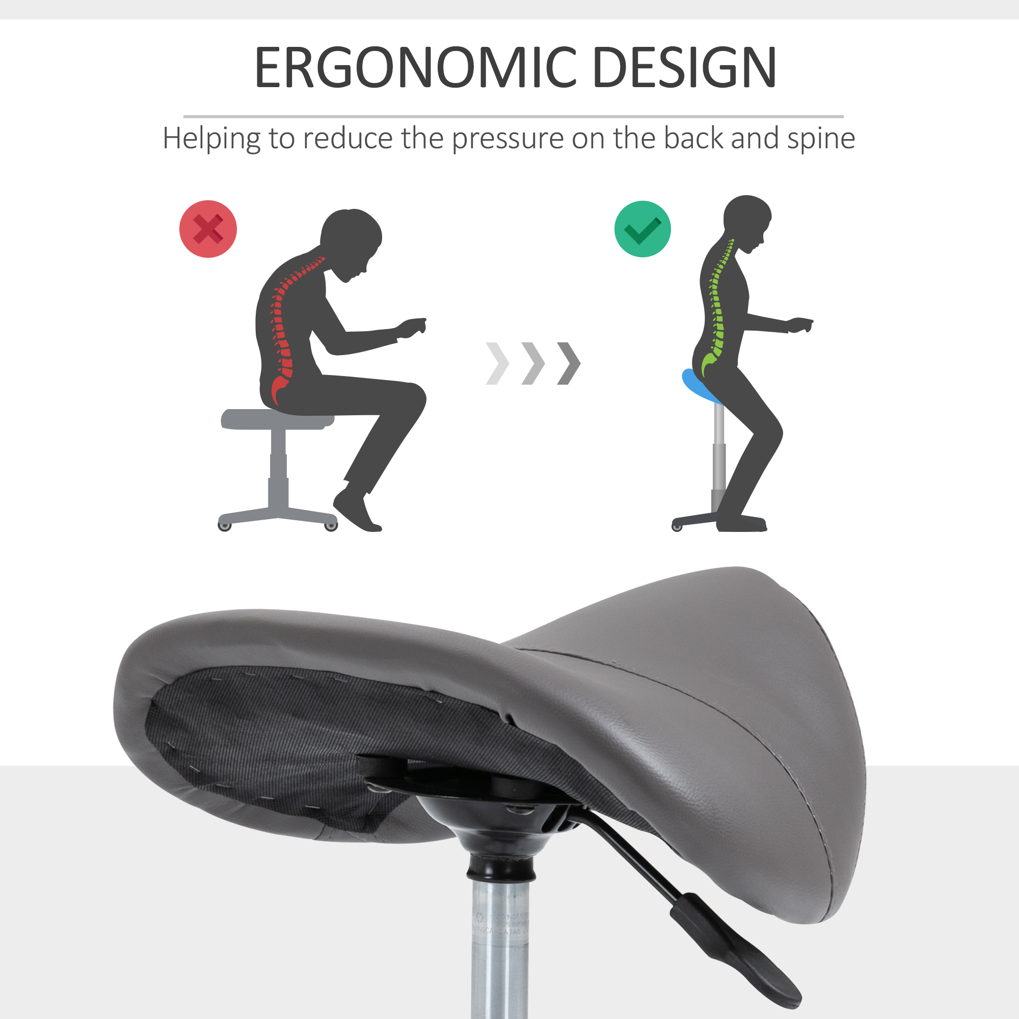 Silla de Estudio Ergonómica con Asiento de Cuero PU, Altura Regulable Hidráulica para Salones, Consultorios y Oficinas Médicas, Gris — imagen 8