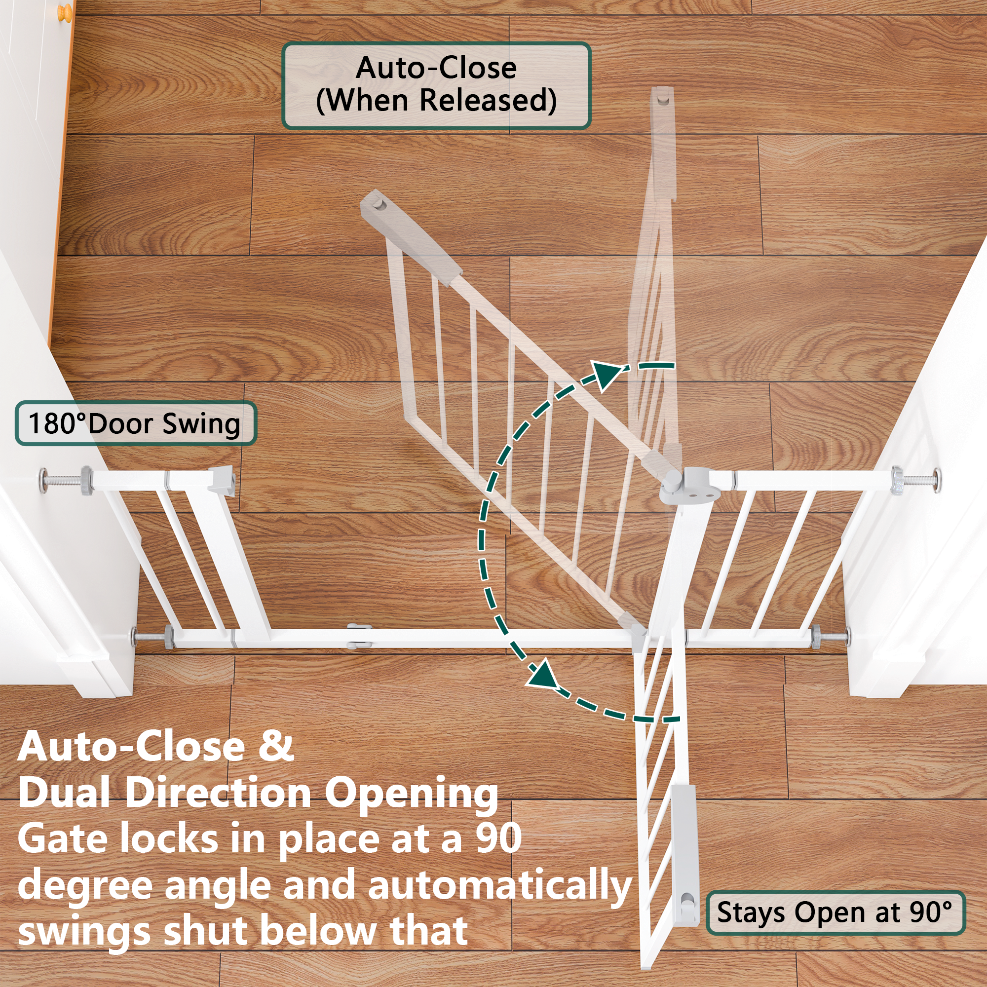 2 Pack 29.5-44.1" Wide Baby Gate for Stairs, Dog Gate Indoor for Doorways, No Drilling Pressure Mounted Pet Gates for Kids, Easy Walk Through Safety Gate, White — image 32
