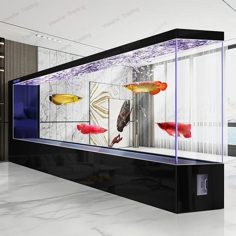 Tanque de Acuario Gigante para Piso de Gran Tamaño con Vidrio Ultra Transparente como Divisor de Habitación para Salón