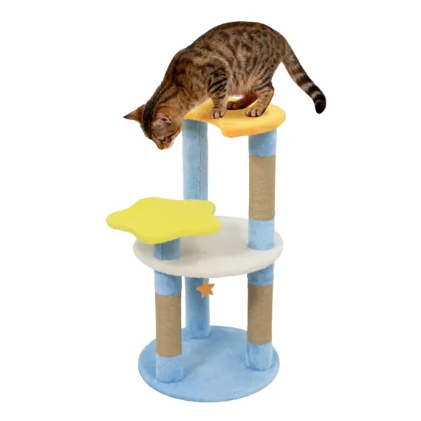 Árbol para Gatos con Luna y Estrella de 29" con 4 Niveles, Postes Rascadores de Yute y Dispositivo Antivuelco para Gatitos y Adultos - Azul — imagen 1