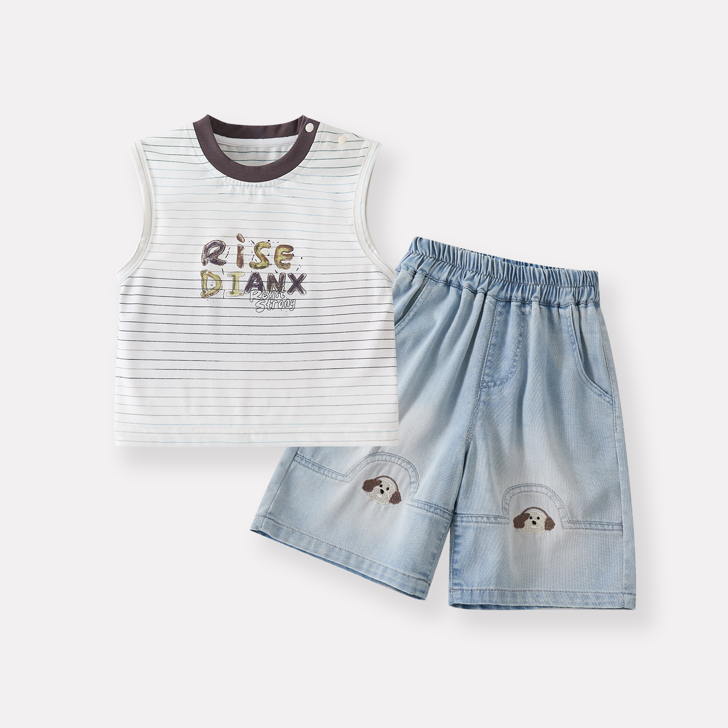 Striped letter tank top for boys stylish and versatile lightweight cartoon dog denim shorts — image 4