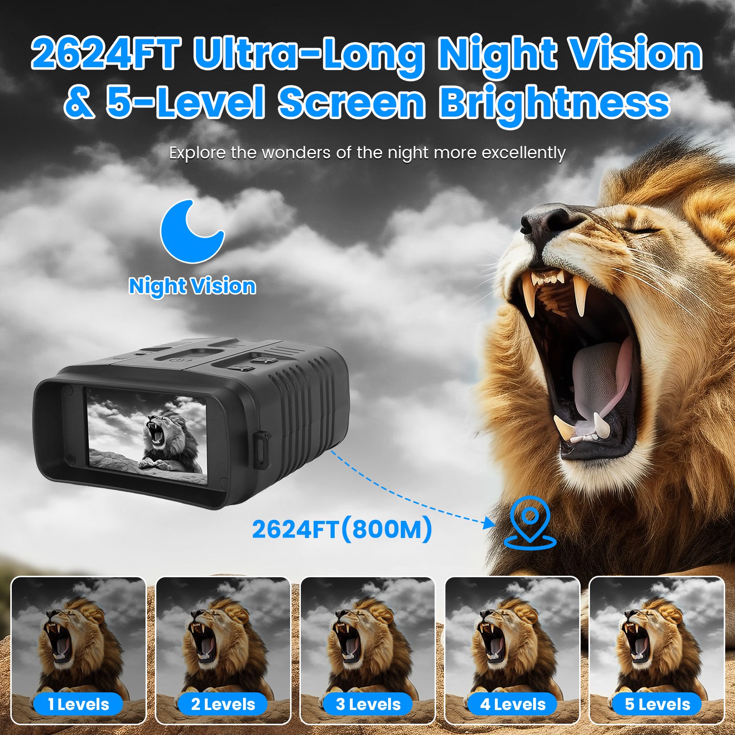 Gafas de Visión Nocturna 4K Binoculares a Todo Color con Zoom 10X, Alcance de Visión de 2624ft, Pantalla de 3in, Tarjeta MMC de 64G, Control por App WIFI, Guarda Fotos y Video, Ideal para Camping, Caza y Seguridad — imagen 3