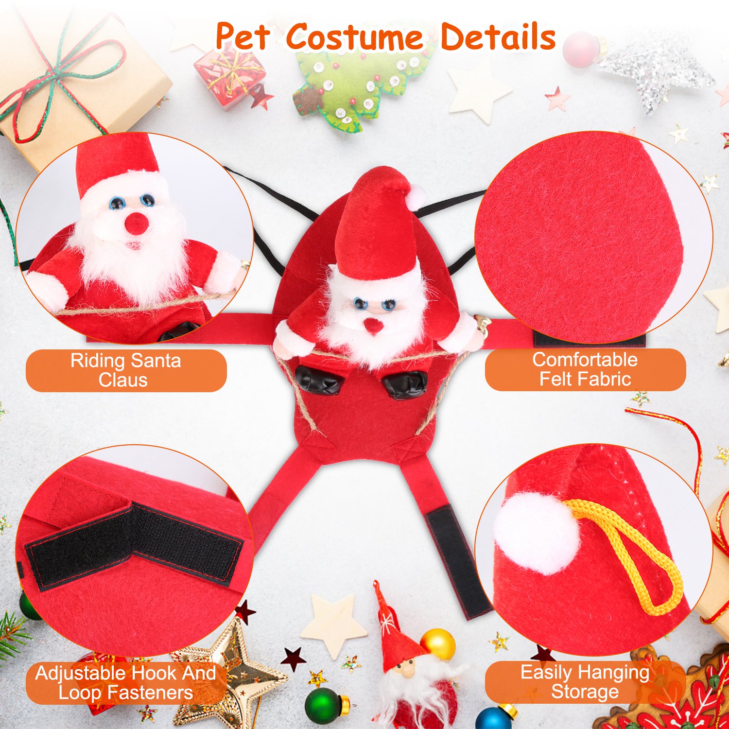 Opciones de Tamaño S-M-L-X - 1 Pieza Traje de Navidad para Mascotas - Chaqueta Roja con Patrón de Papá Noel y Campana para Perros y Gatos — imagen 5