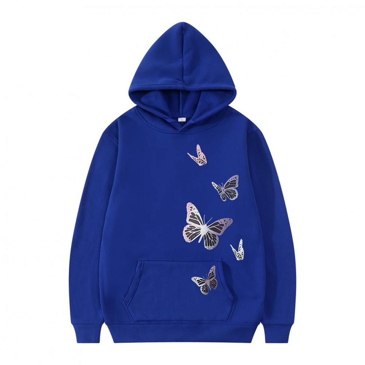 Fleece Lined Hooded Sweatshirt Couple Loose Casual Sporty Trendy Butterfly Design — image 9