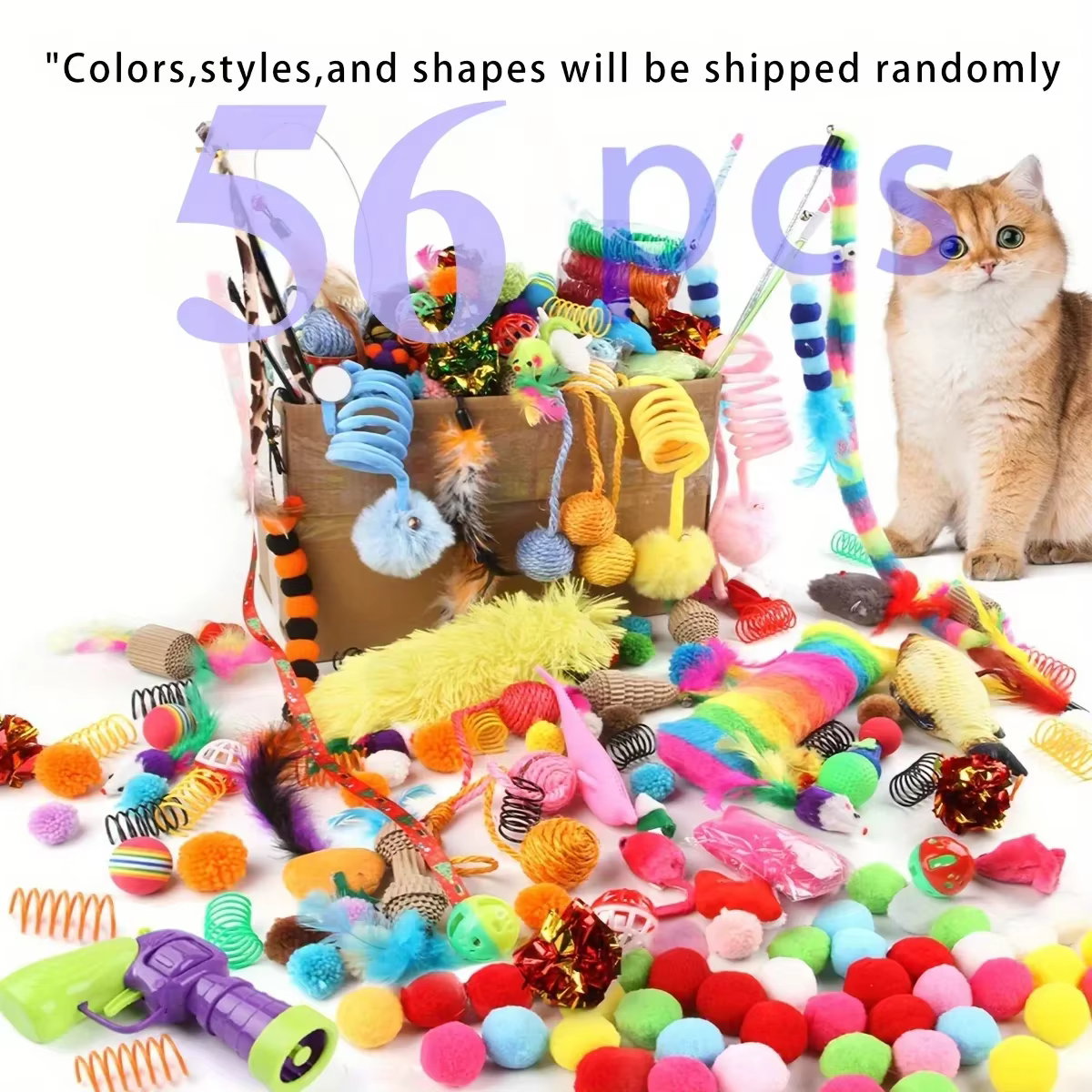 56pcs/28pcs/14pcs Pet Kitten Toys Variety Cat Toy Combination Set Cat Toy Funny Cat Stick Sisal Mouse Bell Ball Cat Supplies — image 2