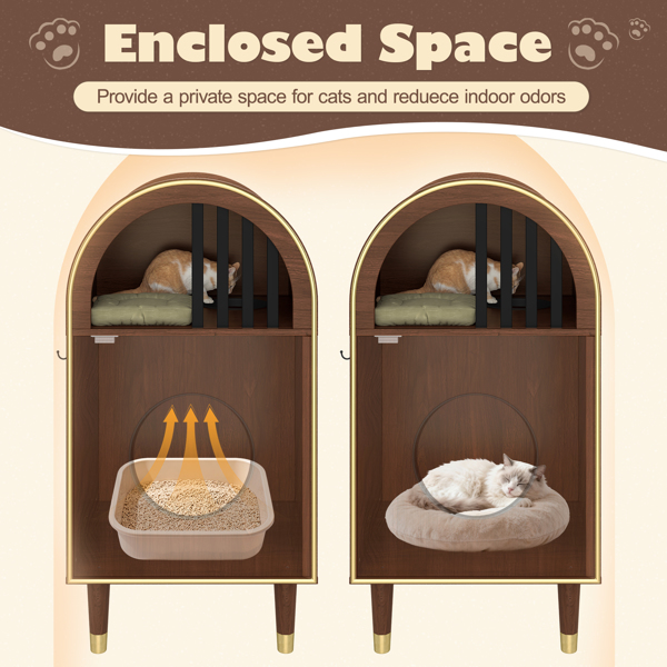 Caja de Arena para Gatos, Conexión 2 en 1: Casa y Cama para Dos Gatos con Refugio Cozino en Niveles, Decoración Moderna para Dormir con Acabado Espresso — imagen 6