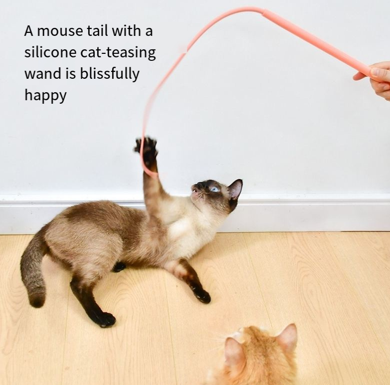 Varilla de juguete interactiva para gatos con cola de ratón en silicona - simulador de caza reemplazable — imagen 2