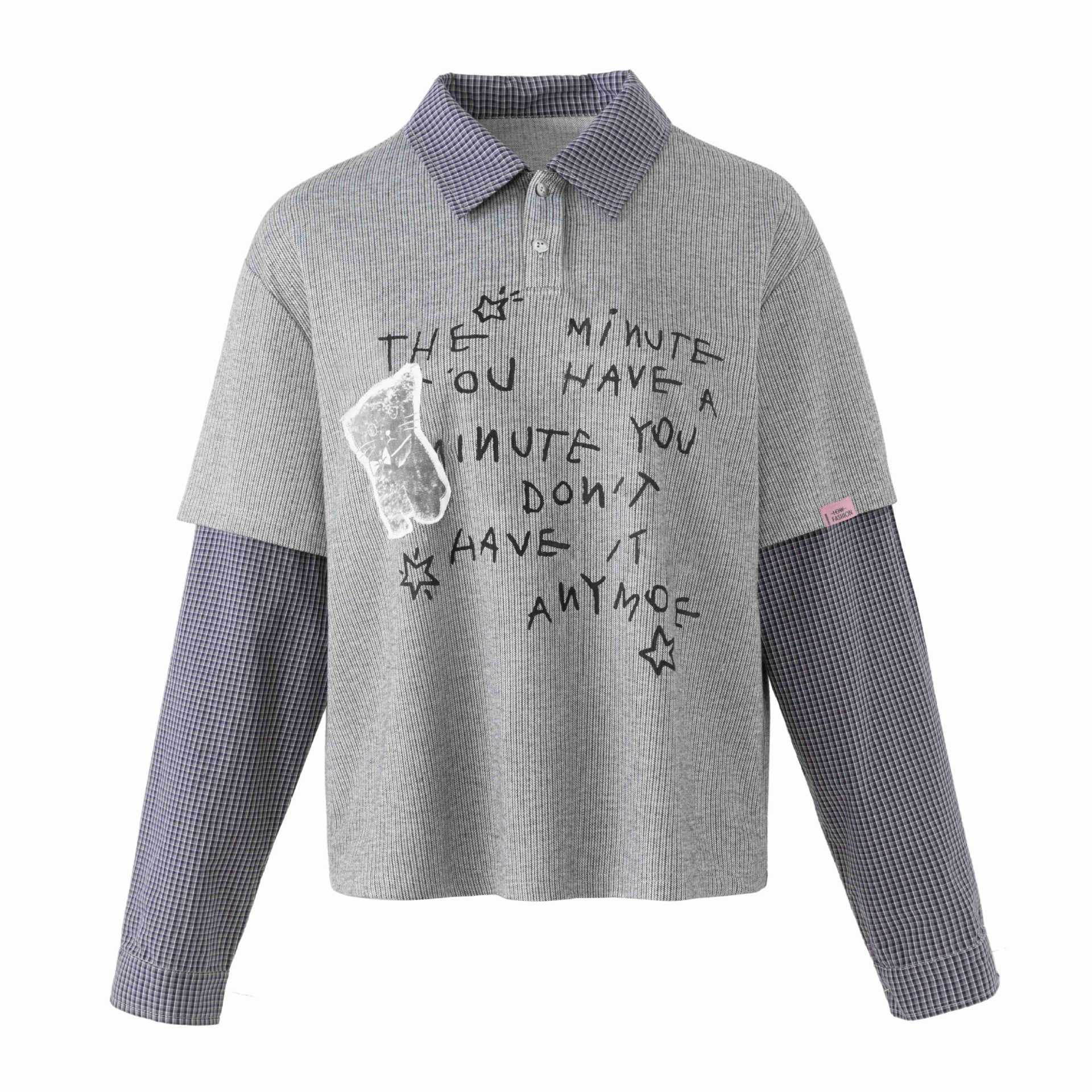 Cat Applique Letter Pseudo-Two-Piece Turn-Down Collar Pullover Hoodie Men — image 4
