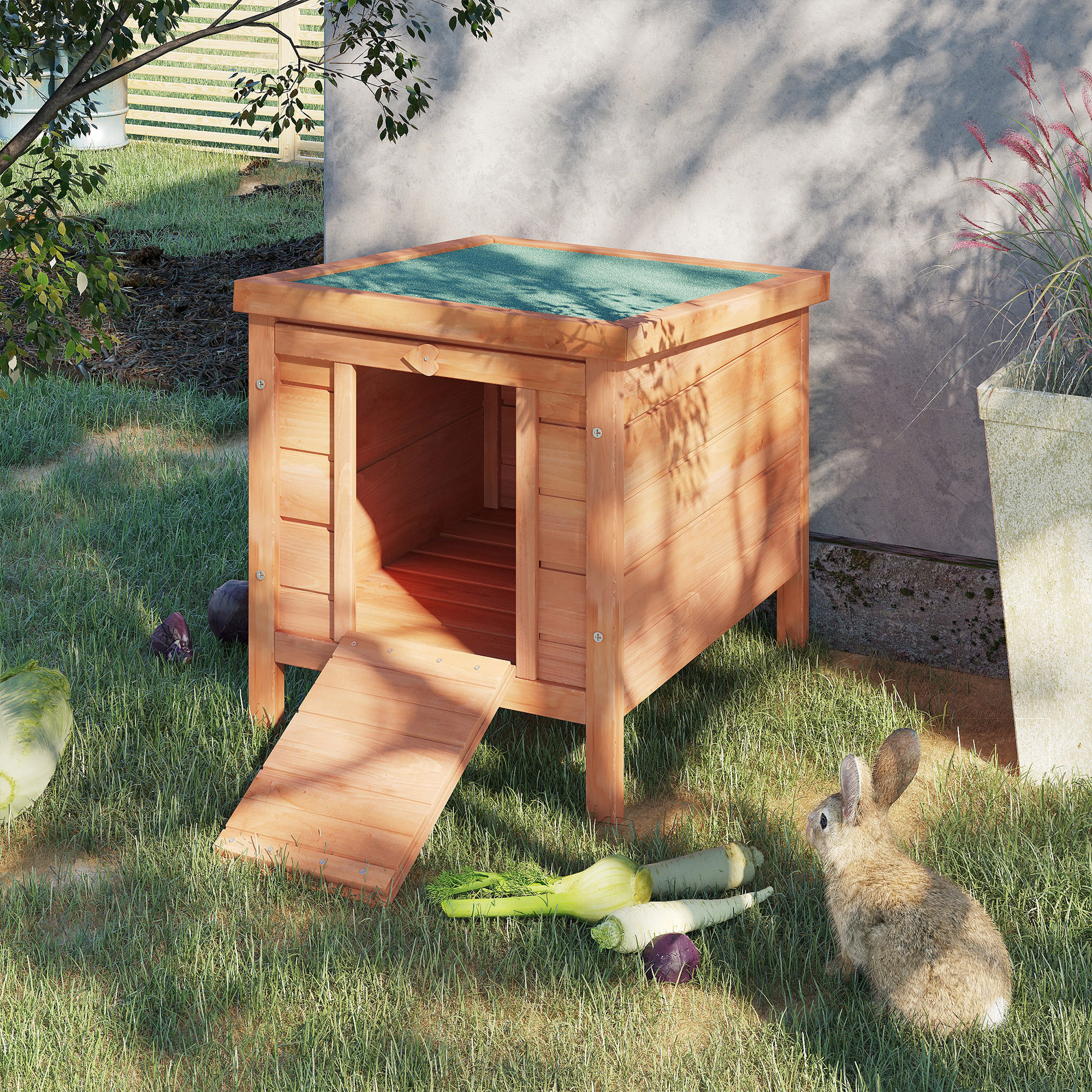 Small Wooden Rabbit Hutch Bunny Cage Guinea Pig Cage Duck House Dog House with Openable & Waterproof Roof, for Rabbits, Chickens, Ducks, Natural — imagen 1