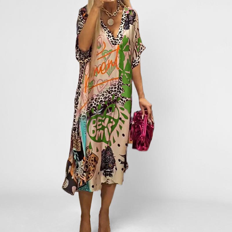 Leisure commuting leopard print color print deep V-neck dress long skirt for women — image 9