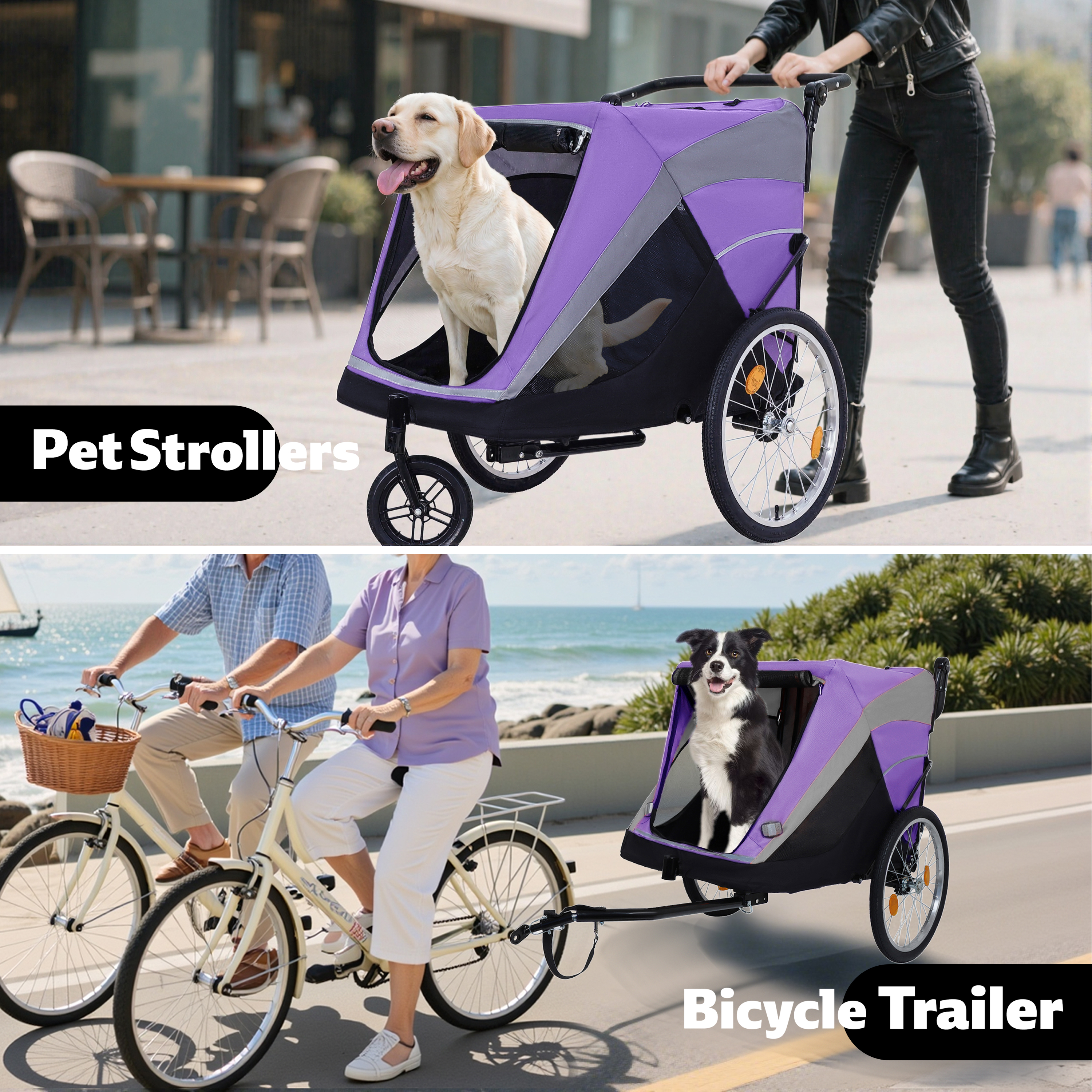 Remolque de Bicicleta y Carrito de Empuje 2 en 1 para Mascotas - Incluye Enganche de Bicicleta Desmontable y Mango de Empuje - Rueda de Liberación Rápida, Correa Interna, Doble Portavasos y Bolsa de Almacenamiento Inferior, Soporta Mascotas de Hasta 100 lbs — imagen 22