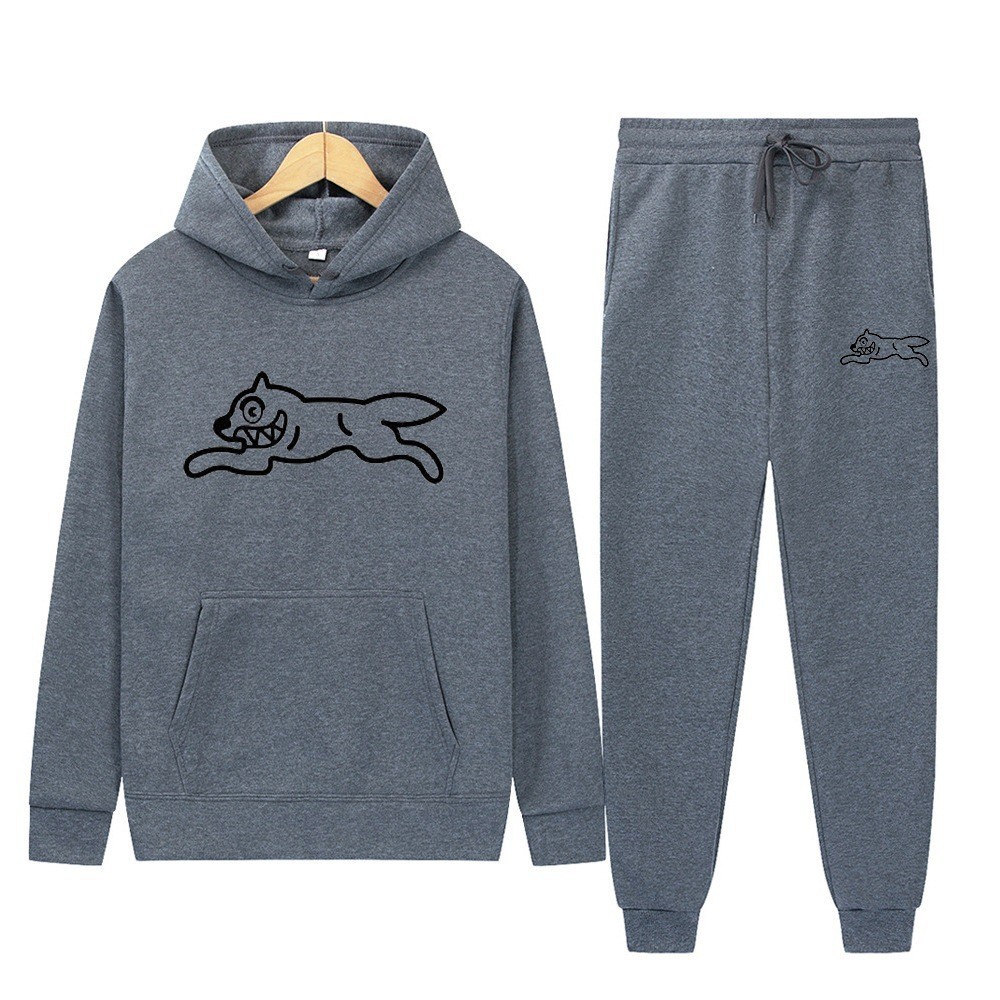 Dog Print Tracksuit Men's Set Fleece Two-Piece Loose Hooded Sweatshirt Pants Set — image 13