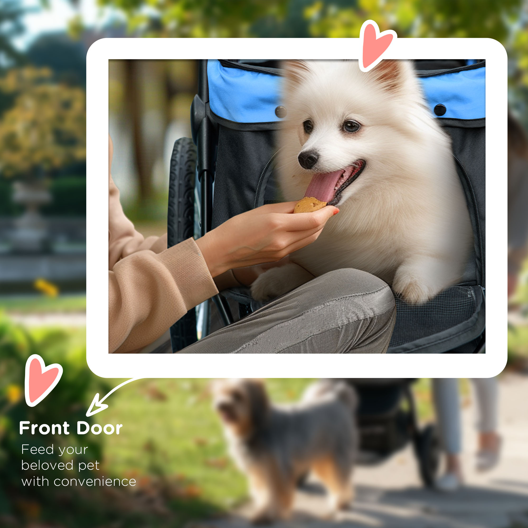 Cochecito para Mascotas de 3 Ruedas para Perros Pequeños y Medianos con Techo Ajustable, Correa de Seguridad y Cesta de Almacenamiento, Azul — imagen 4