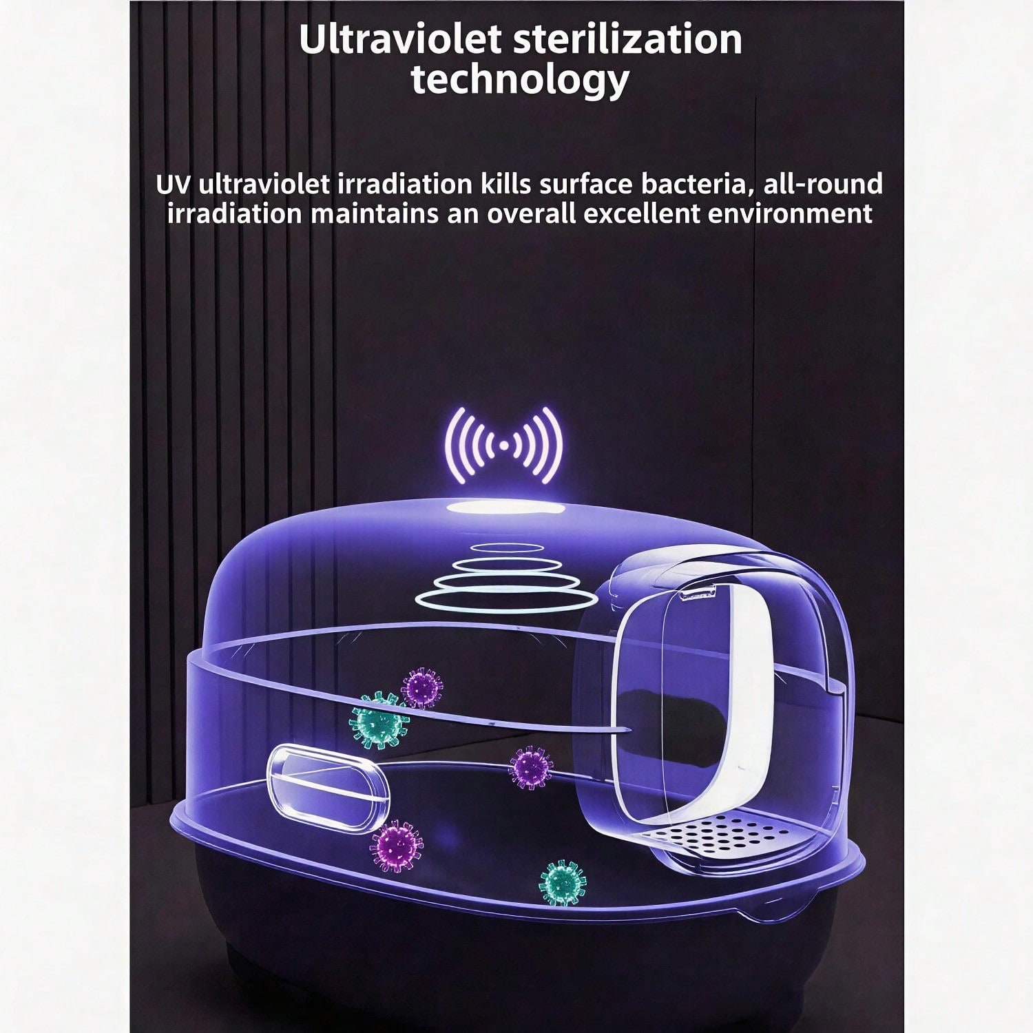 Caja de Arena para Gatos Totalmente Acristalada con Desinfección UV y Control de Olor, Gran 56cm para Gatos Grandes, Acceso Fácil 180° con Diseño Anti-Resbalón — imagen 8