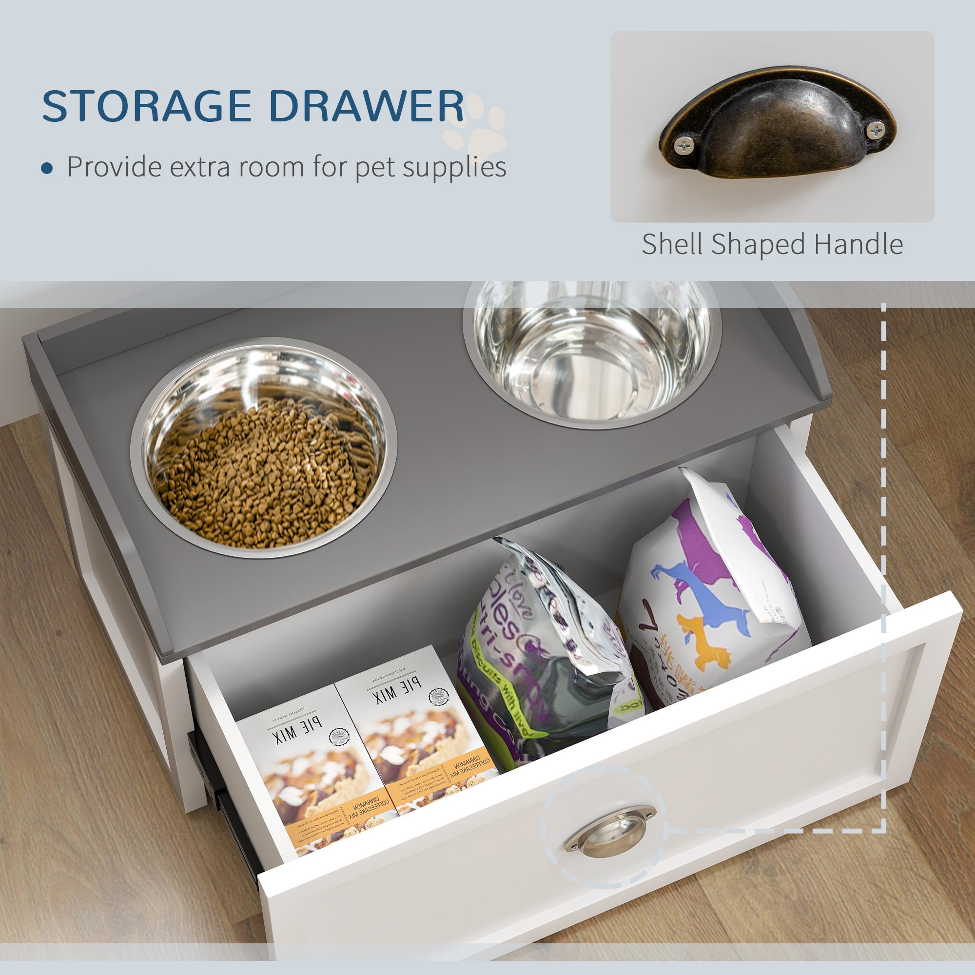 Pet Feeding Station Pet Dish Bowl Set with Storage, 2 Elevated Dog Bowls for Large Sized Dogs, White — image 6