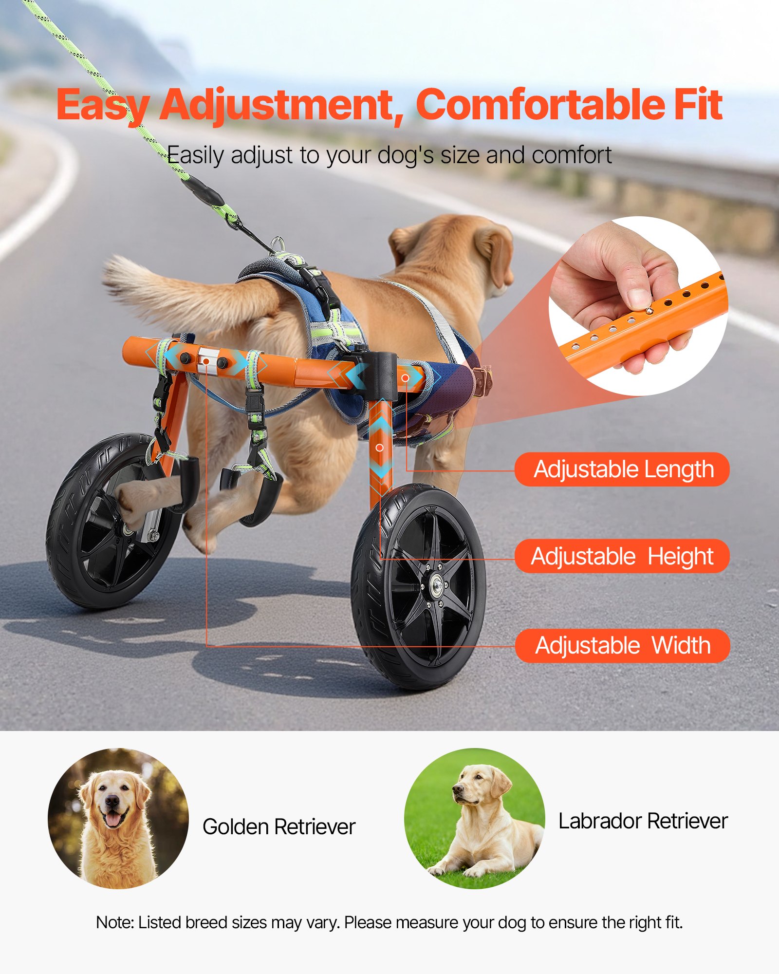 Silla de Ruedas para Perros con Patas Traseras, Ligera 2 Ruedas, Ajustable en Altura, Ancho y Largo, Silla para Perros con Ruedas de Amortiguación, Para Perros Heridos o Discapacitados de 15.9 a 21.8 kg, Tamaño Medio — imagen 4