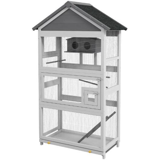 Spacious Bird House, Wooden Bird Aviary with Slide-Out Tray, Birdhouse, Ladder, Perches — image 2