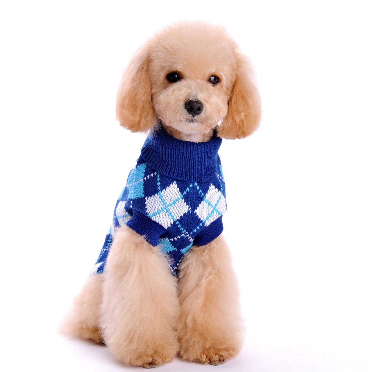 Ropa de Perro para Otoño e Invierno Sudadera Geométrica Rombo de Cuadrado Chaqueta de Lana para Mascotas Ropa de Teddy, Bichón, Poodle y Chihuahua — imagen 8