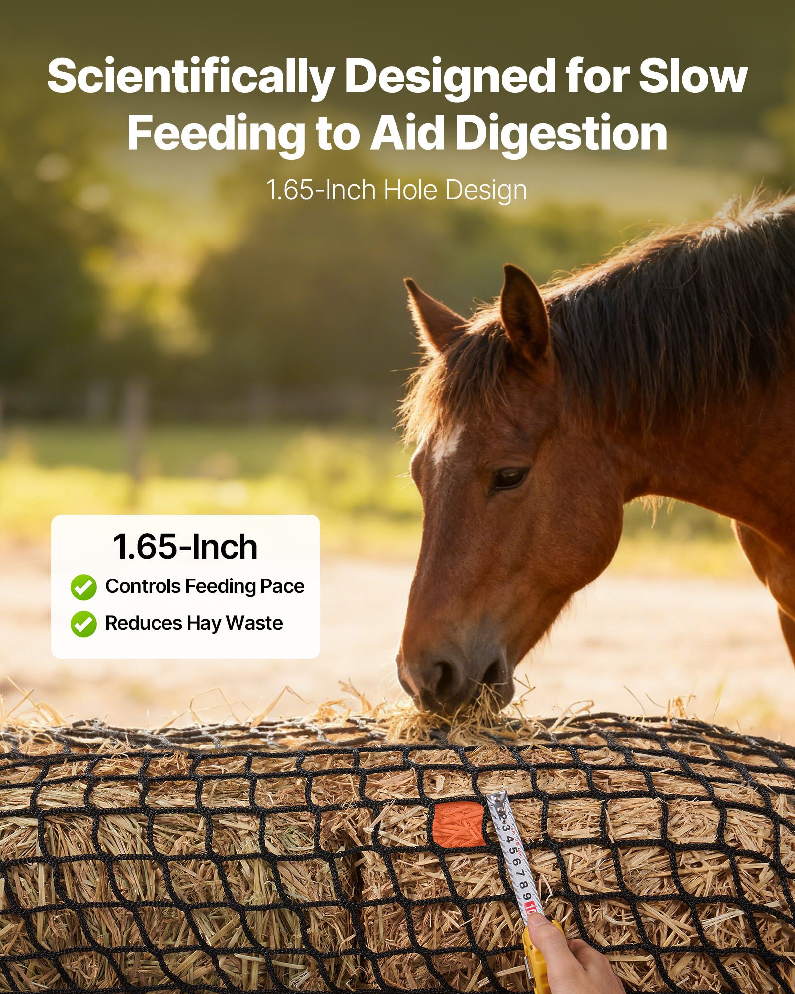 Round Bale Hay Net, 5.91 X 5.91 X 5.91 Ft, 1.65 Inch Holes, PE Material, Knotless Design, With Zip Ties, Needle Shuttle, Repair Twine And Storage Bag, Slow Feeder Round Bale Net For Horses — imagen 4
