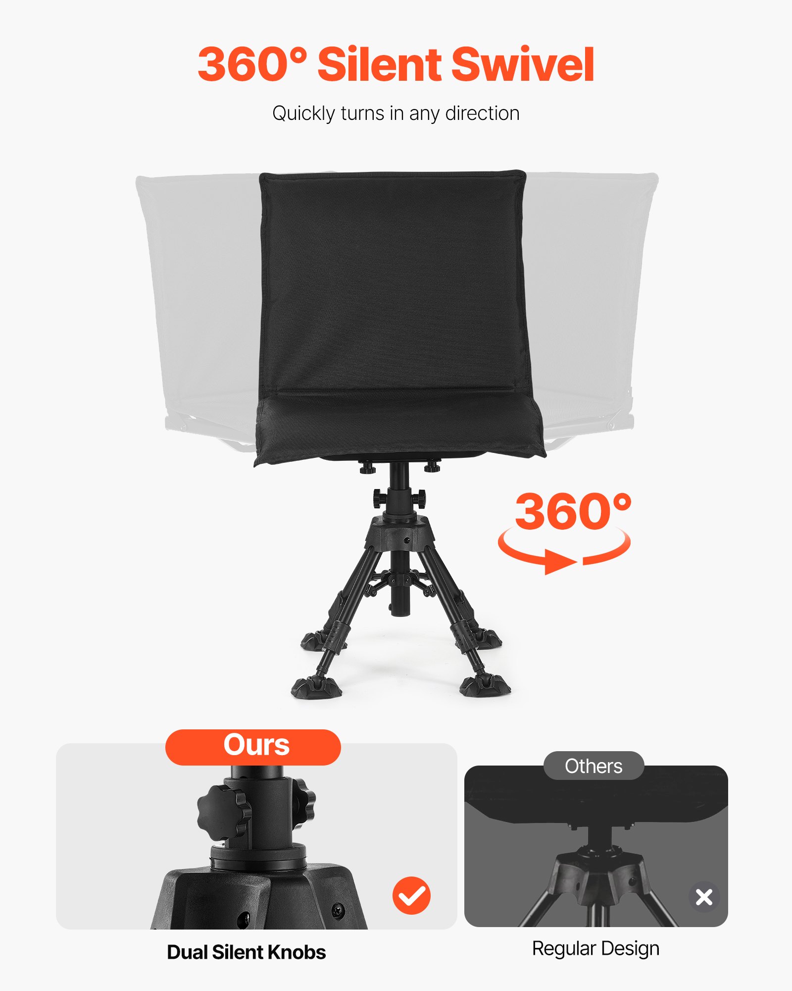 Silla de Caza Silenciosa 360°, Asiento Portátil Reclinable con Cadena de Soporte, Estructura de Acero Resista, Cubierta de Asiento Removible, Pies Antideslizantes, Ajuste de Altura, Capacidad 158 kg para Pesca — imagen 4