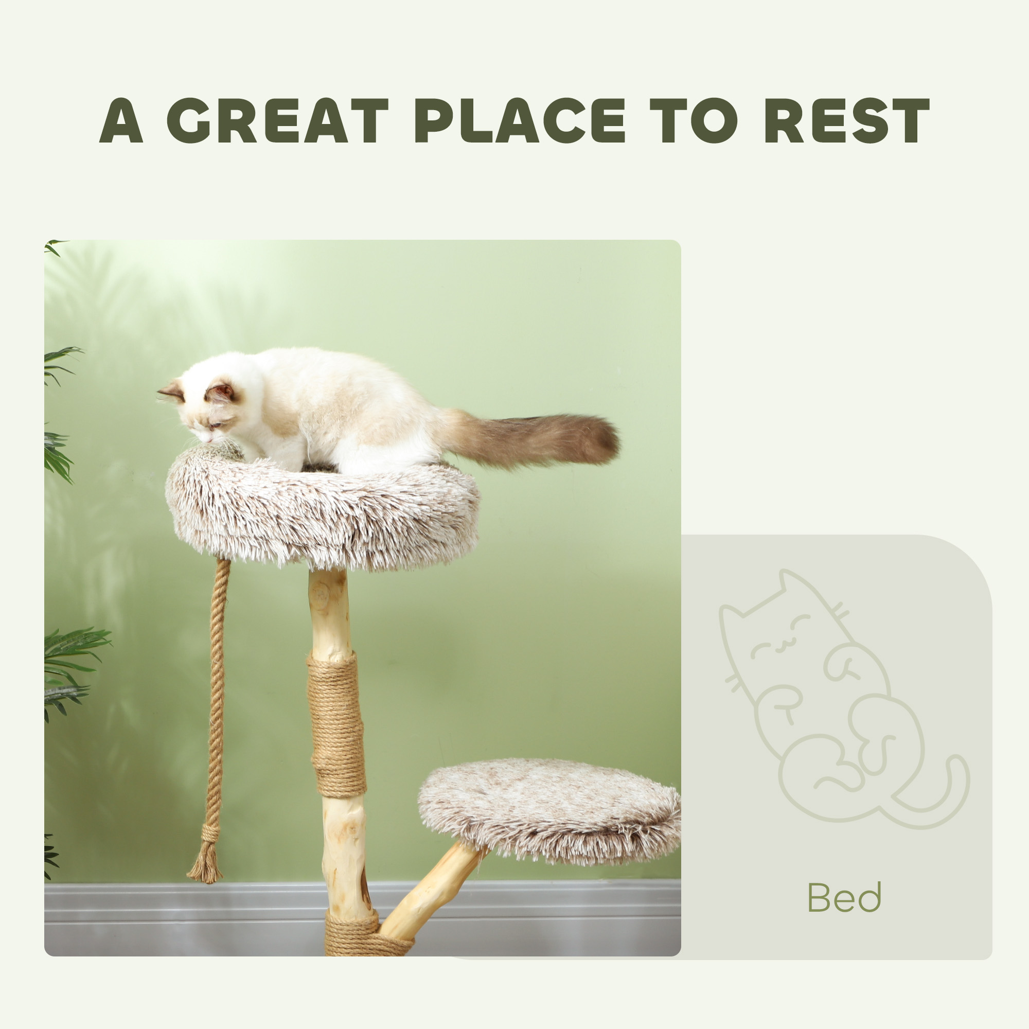 Modern Cat Tree For Indoor Adult Cats With Wooden Scratching Posts, Cat Bed & Rope Cat Toy, Brown — imagen 4