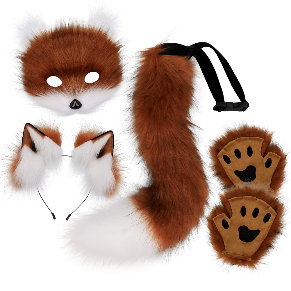 Halloween Plush Fox Mask Set with Faux Fox Ears Headband, Tail, Animal Paws and Cosplay Accessories — image 3
