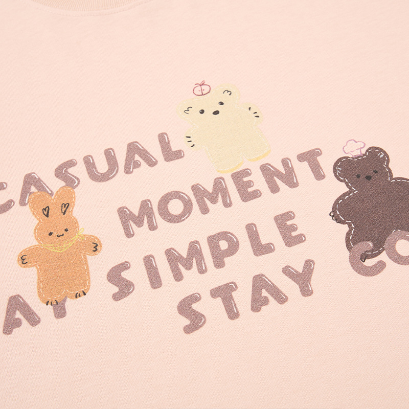 Cartoon teddy bear letter short sleeved T-shirt — image 4
