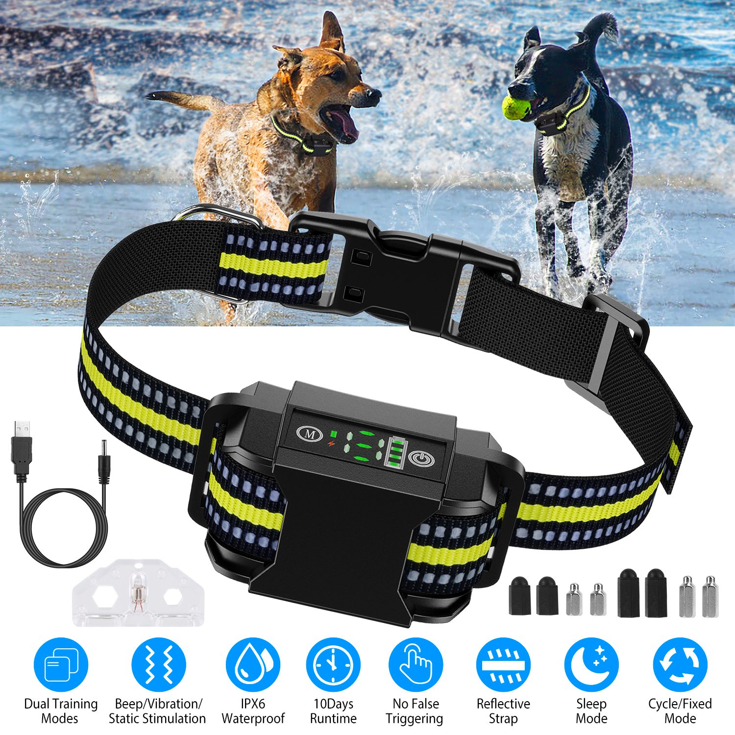 Collar de Silbido para Perros Rechargeable Impermeable Silbido Vibración Estímulo Estático Parada Automática de Ladridos Identificación Inteligente con 6 Modos de Intensidad Doble — imagen 1