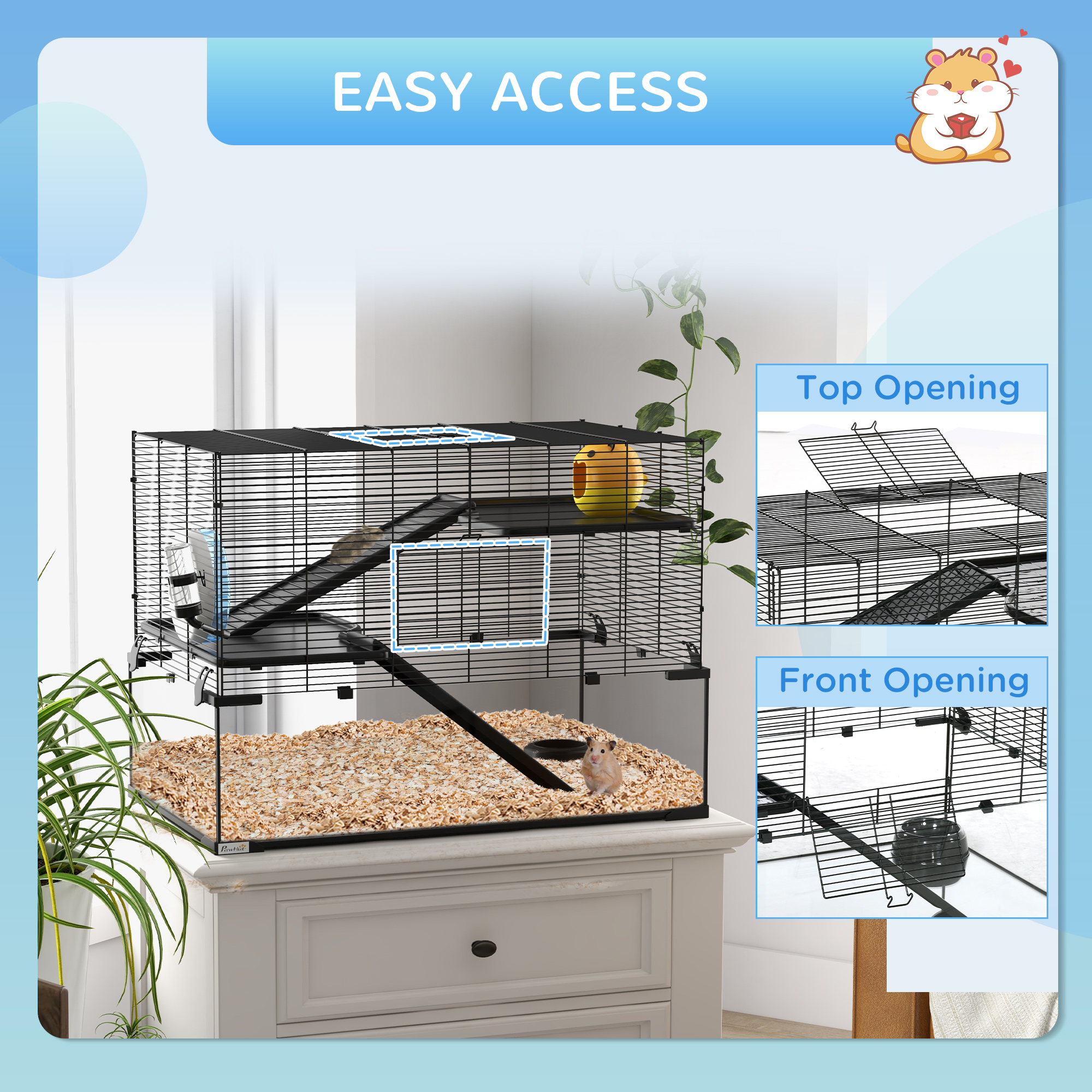 30" Hamster Cage, Gerbil Cage with Glass Basin for Small Hamsters, Black — imagen 2