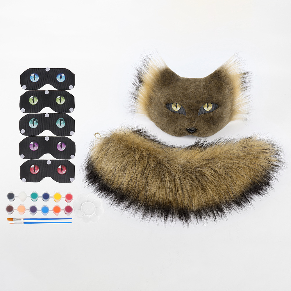 Halloween Half-Face Cat Mask, Personality DIY Animal Mask, Cosplay Plush Tail, Animal Tail Party Accessory — image 6