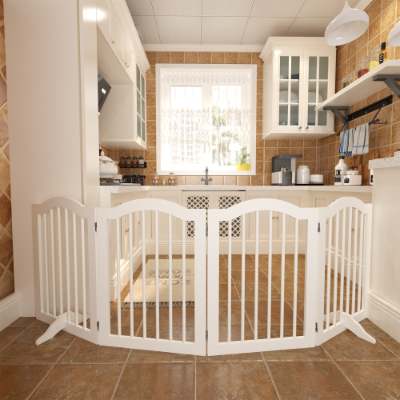 27.6 Height Tall Freestanding Pet Gate, 4 Panels Foldable Dog Gate, Solid Wood Folding Safety Fence Wooden Dog Gate With 2 Pcs Support Feet Ideal For Stairs, Doorways, Halls, Kitchens — image 8