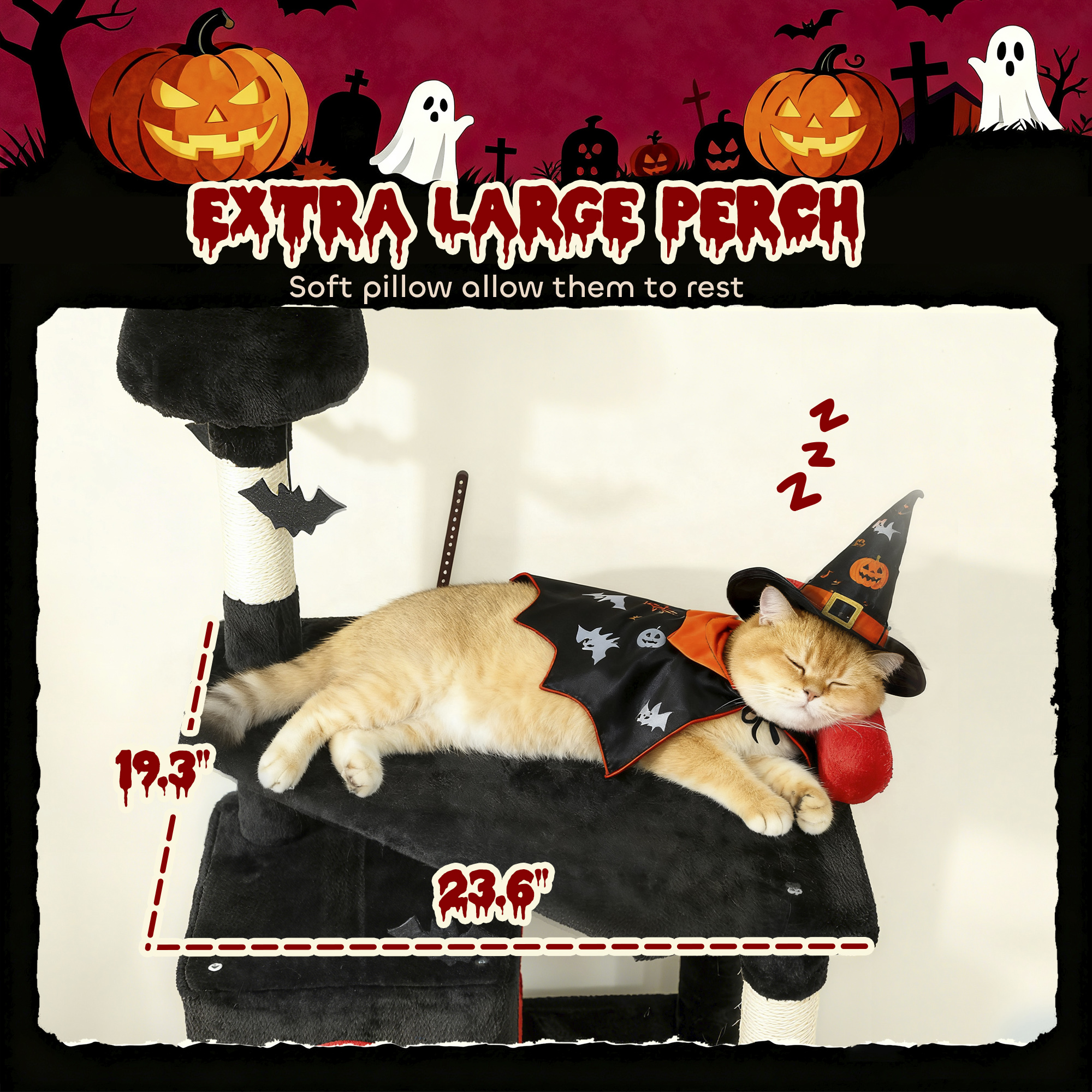 Árbol Gótico para Gatos de 78" con Caja de Tumba, 2 Condominios Espaciosos, Postes de Escarbar de Sisal, Bolas de Murciélagos y Decoración de Halloween — imagen 3