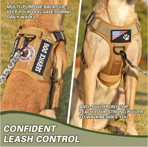 Hiphoppet US Local Tactical Service Dog Harness Vest Adjustable Reflective No Pulling Large Dog Harness With Metal Buckle — image 5