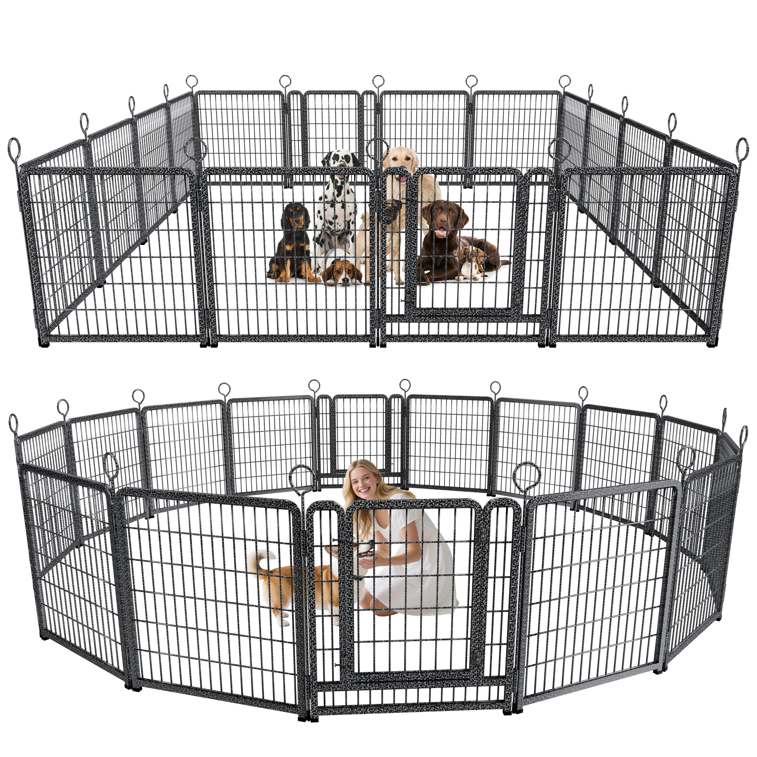 Cubo de Juego para Perros Exterior Amplio 16 Piezas Panelas Resistentes Muro para Perros 40'' Alto Anti-Rusto Con Puertas Portátil para Caravana Camping Patio Total 37 pies 111 m² Negro Polar — imagen 1