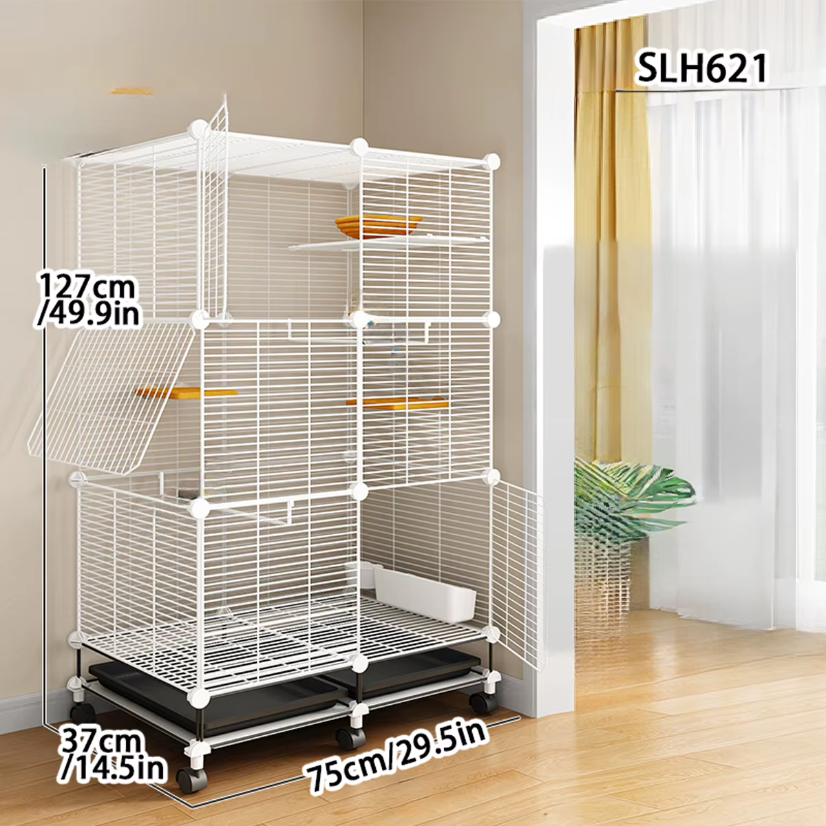 Bird Cage Parrot Cage for Home Use with Toilet Tray, Wheels, Large Size for Cockatiels, Budgerigars, Lovebirds, Mynas, Finches, Black Iron Mesh Multi-Layer Pigeon Cage — image 6