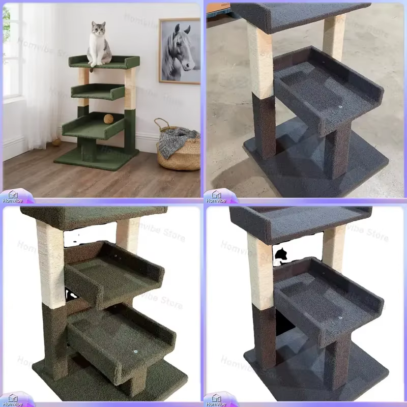 Large Wooden Cat Tree Tower with Scratching Posts Stable Multi Level Cat Climbing Frame Furniture Condo House for Indoor Cats — image 1