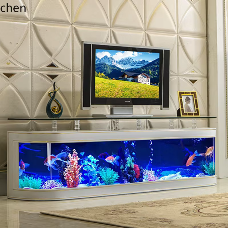 Cajón de Televisión para Acuario de Vidrio Medio y Grande para Salón, Hogar Ecológico con Mesa de Té para Peces Rojos — imagen 2