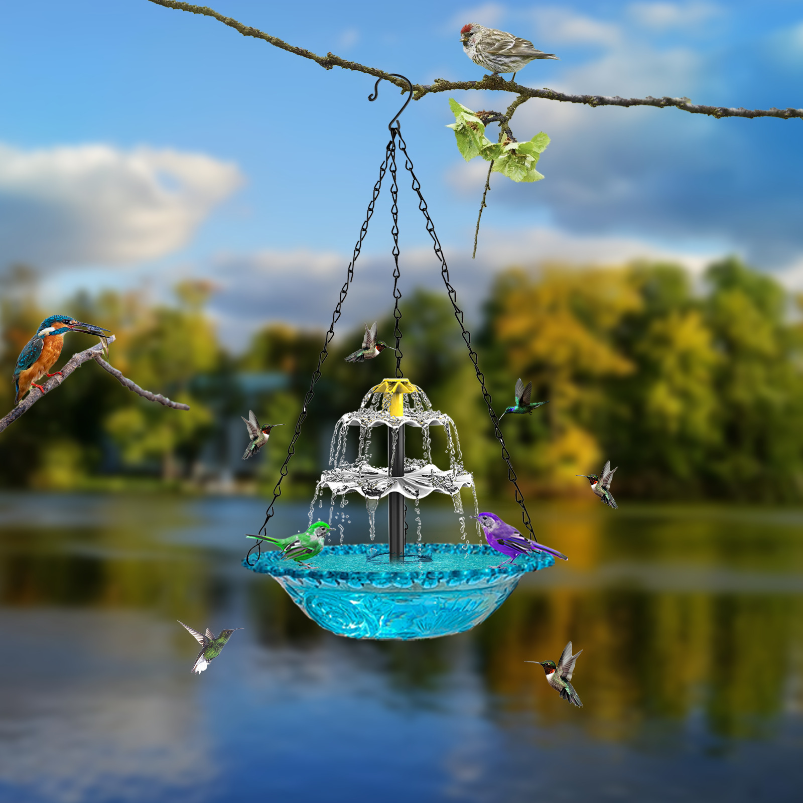 Fuente de Piscina Colgante Cascada Solar para Aves — imagen 4