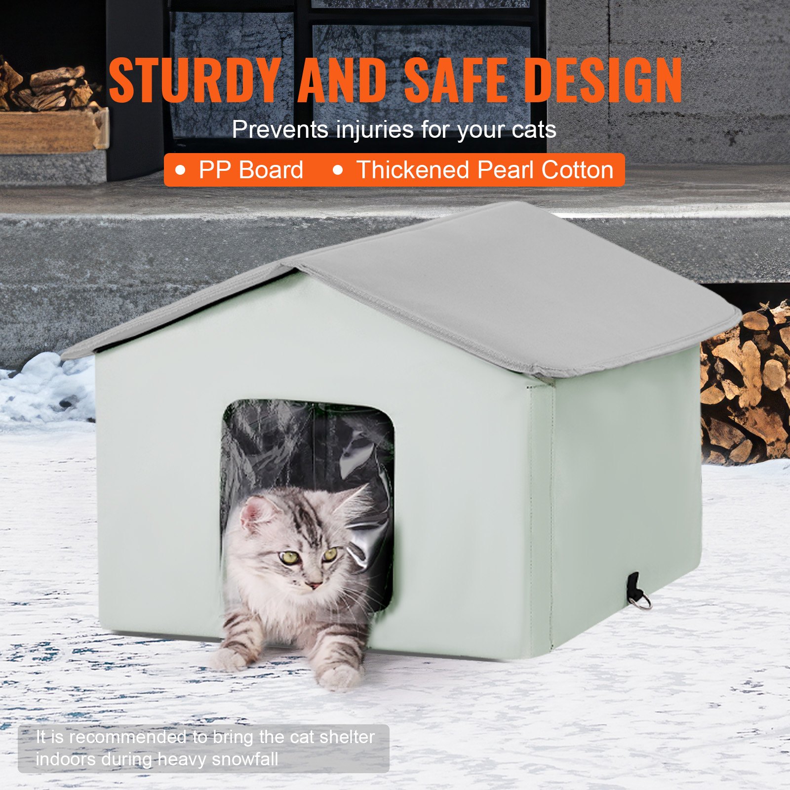 Casa Calor para Gatos Exteriores con Temporizador y Control de Temperatura, Manta de 600D Tela de Oxford Resistente al Agua que se Plega con Plato Calentador para Invierno, Verde (Mediano) — imagen 5