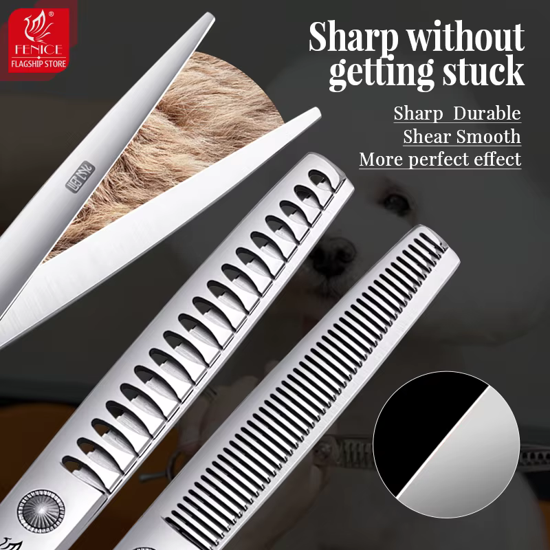 Fenice 6//6.5/7/7.5 Inch Professional Pet Dogs Grooming Scissors Set Straight & Curved & Thinner & Chunker Shear Scissors — image 4