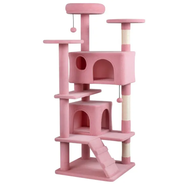 52" Tall Cat Tree Tower With Perches & Condos, Multi-Cat Playground With Scratching Posts (Pink) — image 2