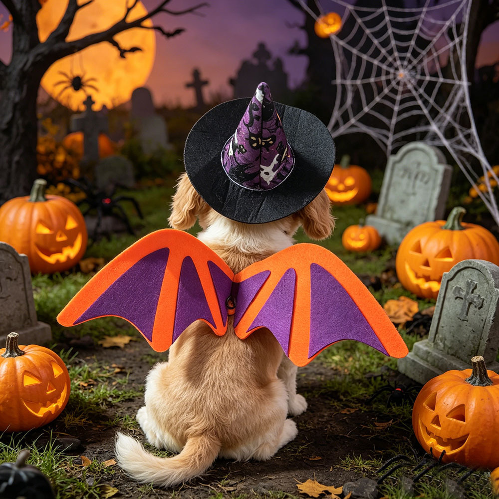Fashion Halloween Pet Bat Wings Hat Bow Tie Set for Cats and Dogs — image 1