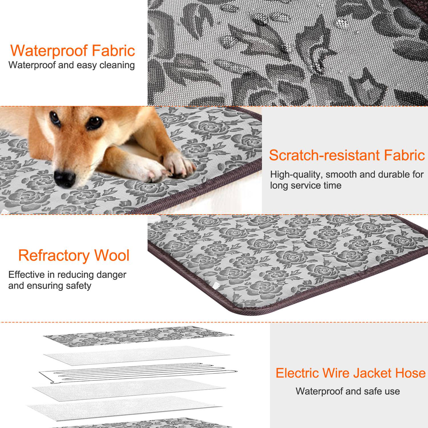 Pet Heating Pad Dog Cat Electric Heating Mat Waterproof Adjustable Warming Blanket With Chew Resistant Steel Cord Case — image 2