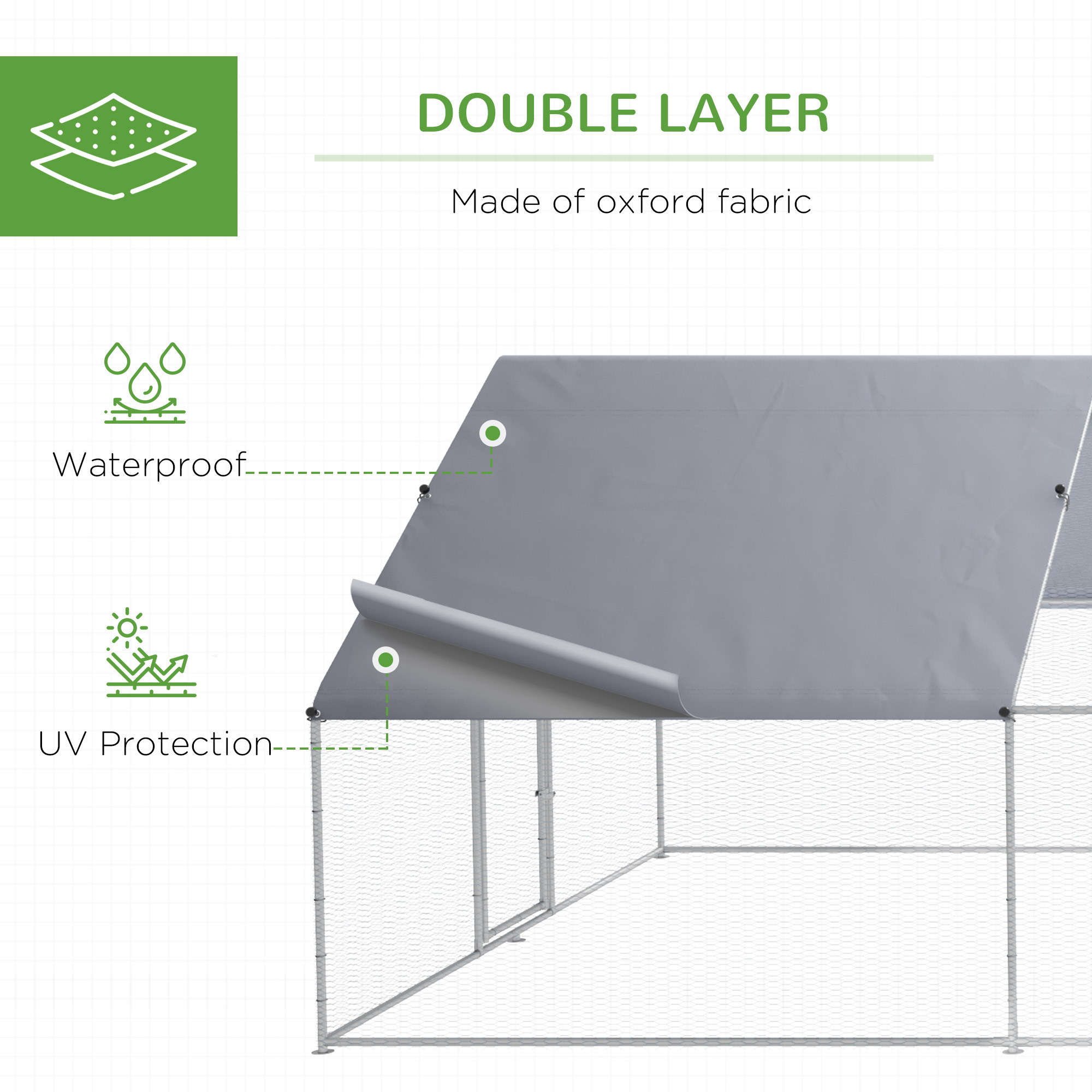 Casa de Pollos Metálica para Gallinas con Cubierta Impermeable y Resistente a UV, Diseño en Espiga con Acceso Peatonal para Jardín Exterior y Granja — imagen 7