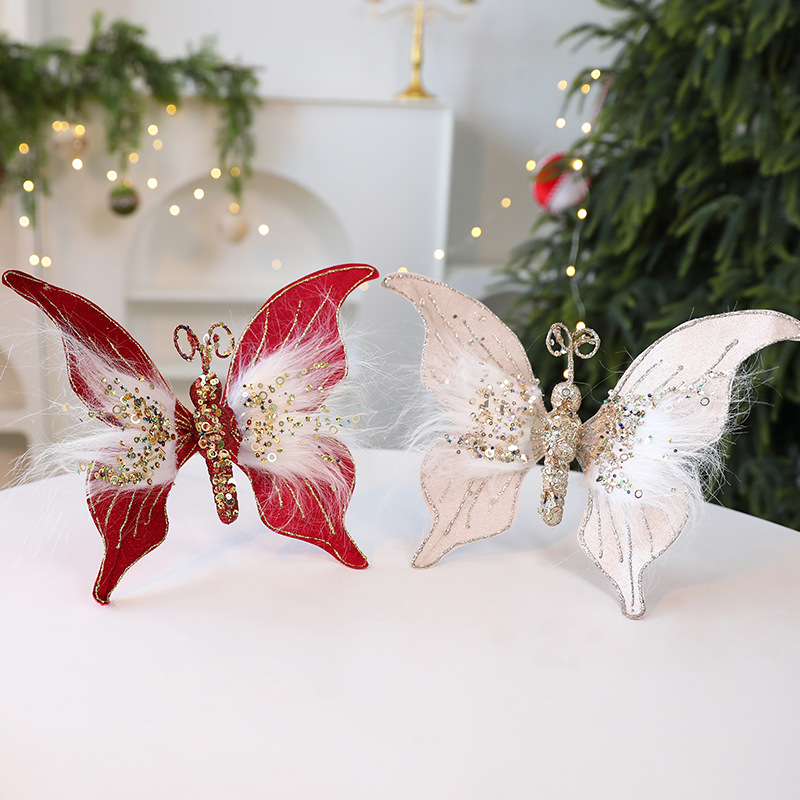 Saint Yuan New Fabric Christmas Butterfly DIY Christmas Scene Decoration Props Christmas Decorations Simulation Butterfly — image 3