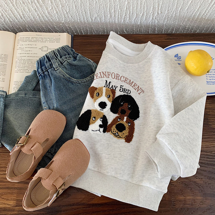 Embroidered dog hoodie and baby round neck pullover — image 4
